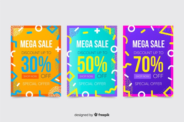 Colección de banners de venta en estilo memphis.