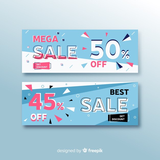Colección de banners de venta en estilo memphis.