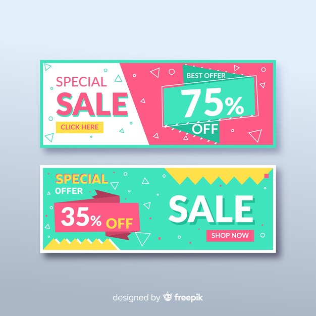 Colección de banners de venta en estilo memphis.