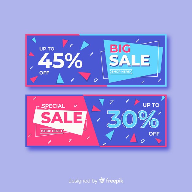 Colección de banners de venta en estilo memphis.