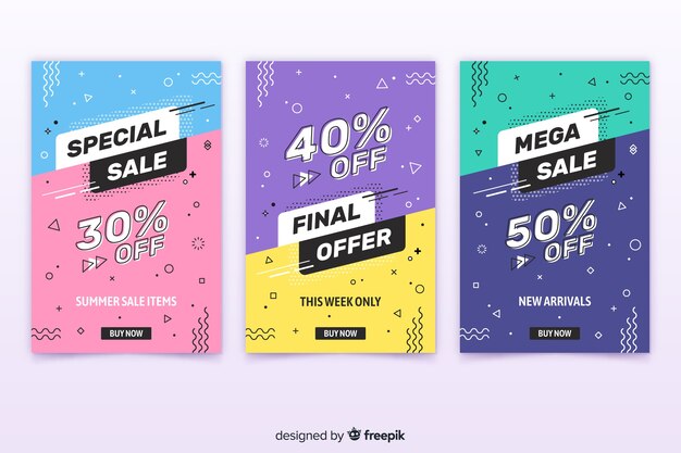 Colección de banners de venta en estilo memphis.