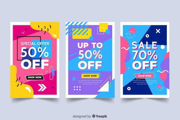 Colección de banners de venta en estilo memphis