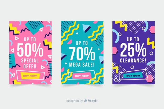 Colección de banners de venta en estilo memphis