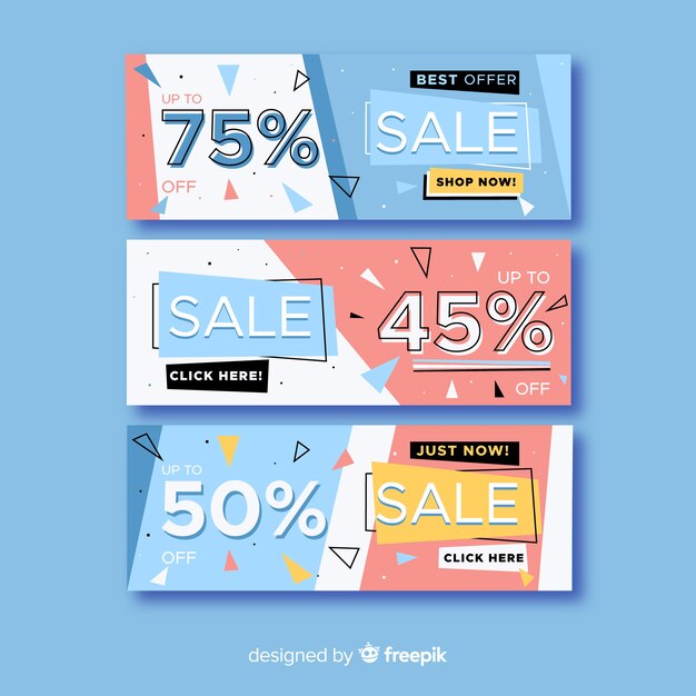 Colección de banners de venta en estilo memphis