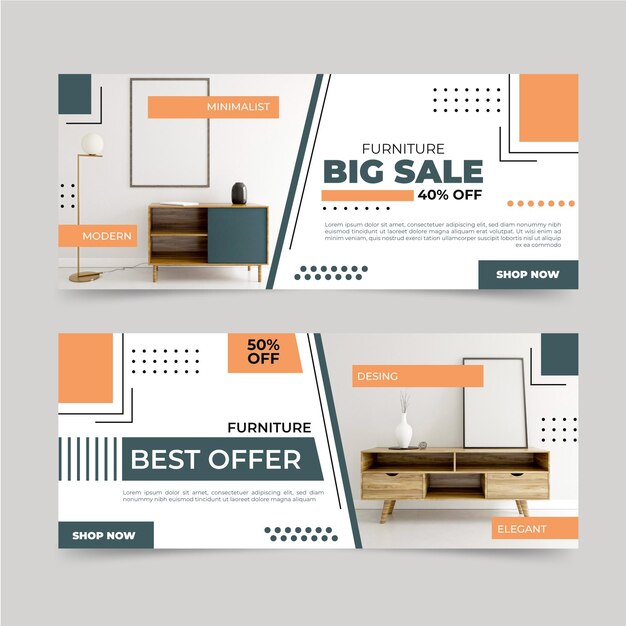 Colección de banners de venta de muebles con fotos.