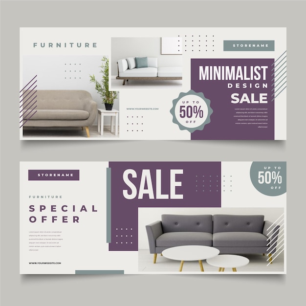 Vector gratuito colección de banners de venta de muebles con plantilla de imagen