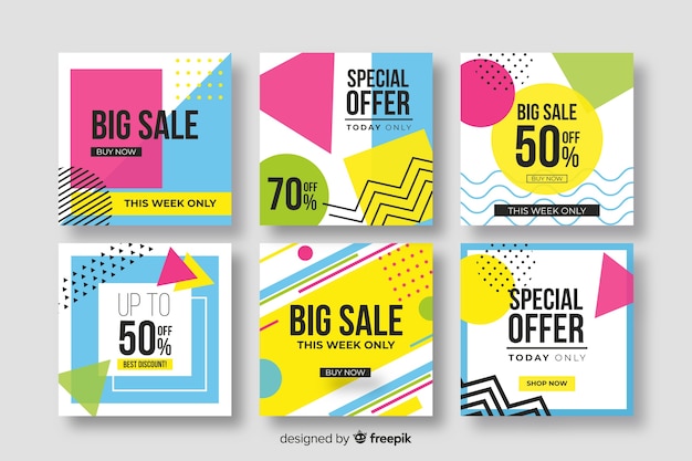 Colección de banners de venta para redes sociales.