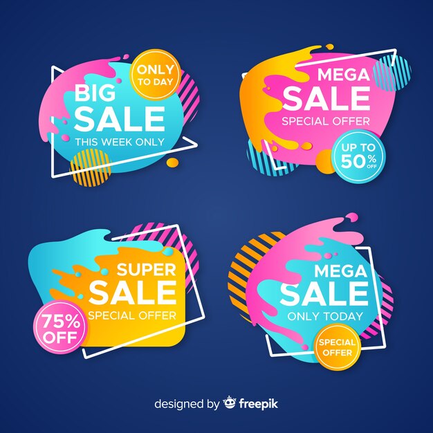 Vector gratuito colección de banners de ventas líquidas.