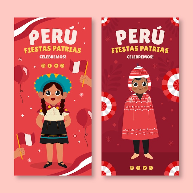 Colección de banners verticales flat fiestas patrias peru