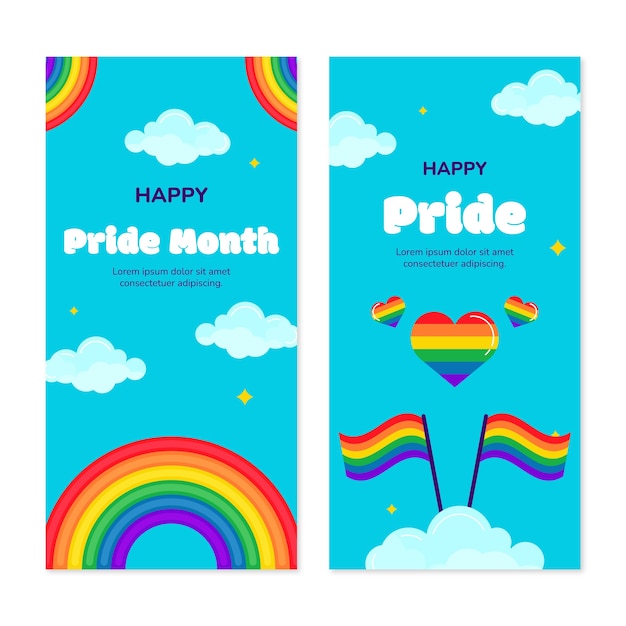 Colección de banners verticales del mes del orgullo plano con arco iris