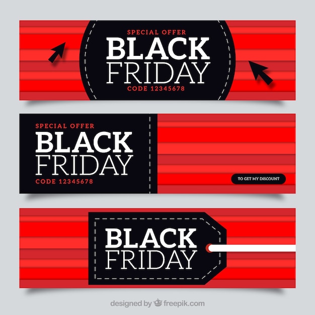 Colección de banners del viernes negros con rayas de fondo