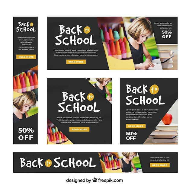 Vector gratuito colección de banners web de colegio con foto