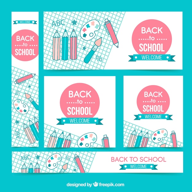 Vector gratuito colección de banners web creativos de vuelta al cole