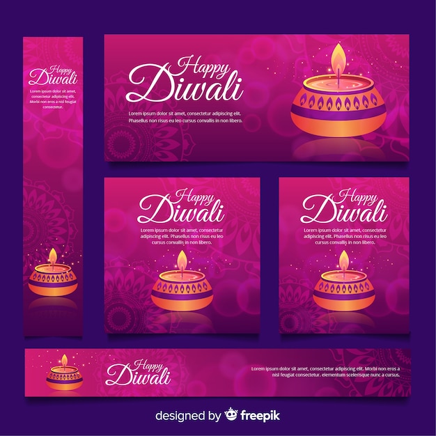 Colección de banners web de diwali con diseño plano