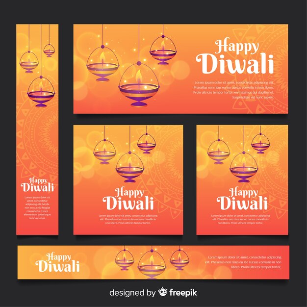 Colección de banners web de diwali con diseño plano