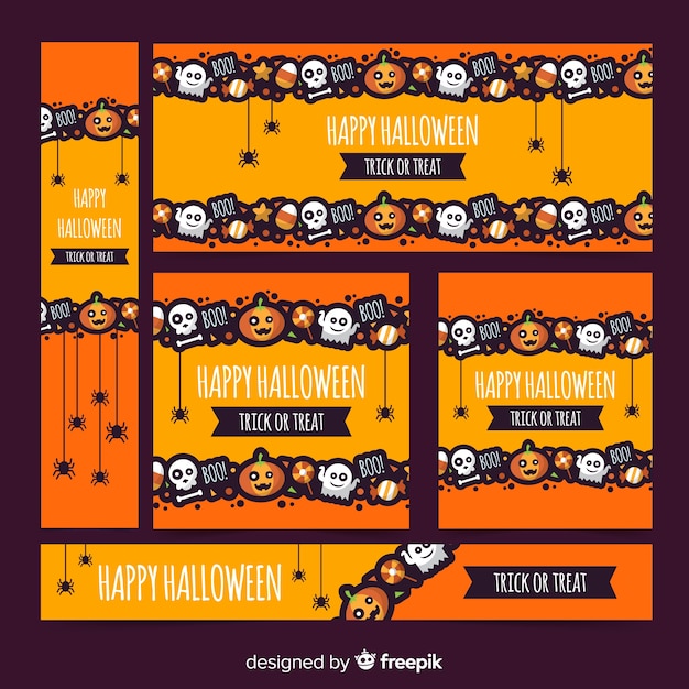 Vector gratuito colección de banners web de halloween dibujados a mano