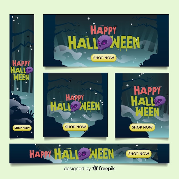 Colección de banners web de halloween con diseño plano