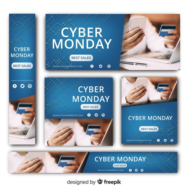 Colección de banners  web de rebajas de cyber monday 