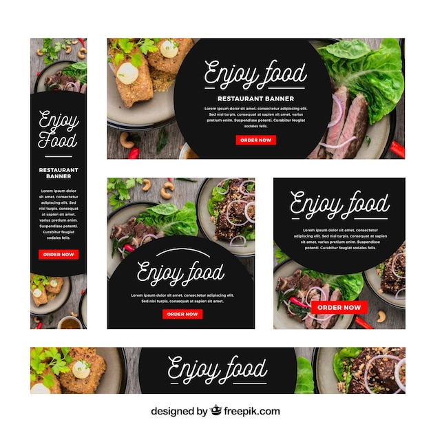 Vector gratuito colección de banners web de restaurante con foto