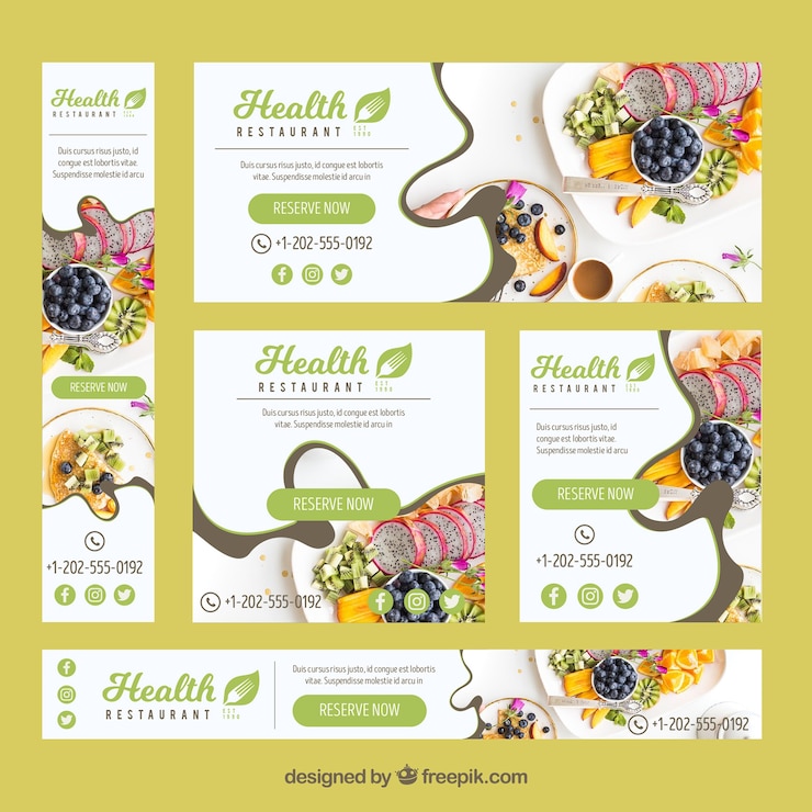 Vector gratuito colección de banners web de restaurante con foto