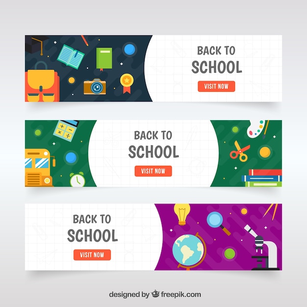 Vector gratuito colección de banners web de vuelta al colegio con elementos