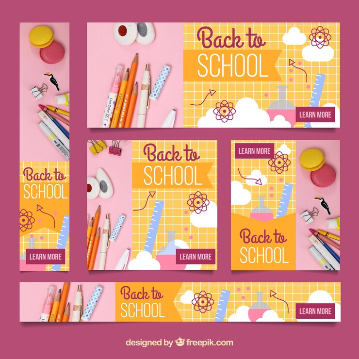 Vector gratuito colección de banners web de vuelta al colegio con foto