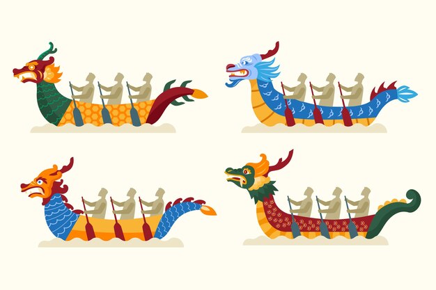 Colección barco dragón dibujado a mano