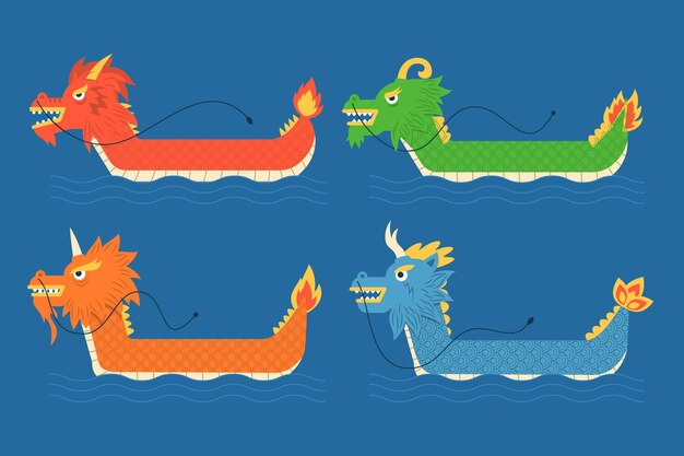 Colección barco dragón plano
