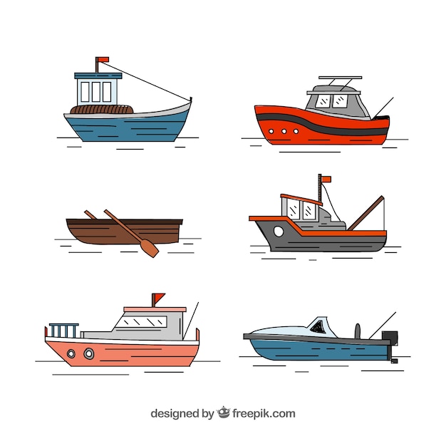 Vector gratuito colección de barcos pesqueros dibujados a mano