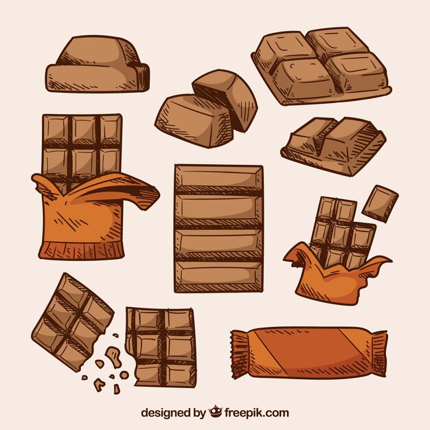 Colección de barras de barras y trozos de chocolate