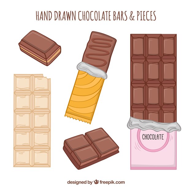 Colección de barras de barras y trozos de chocolate