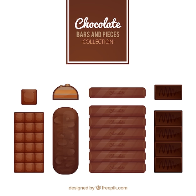 Colección de barras de barras y trozos de chocolate