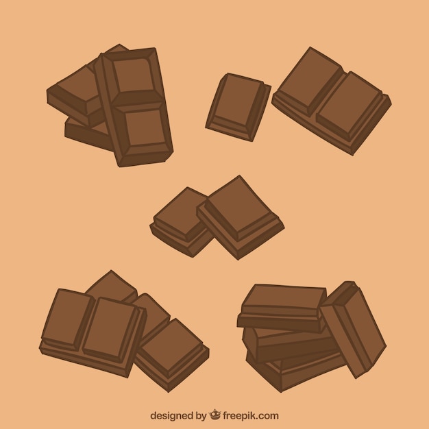 Vector gratuito colección de barras de barras y trozos de chocolate