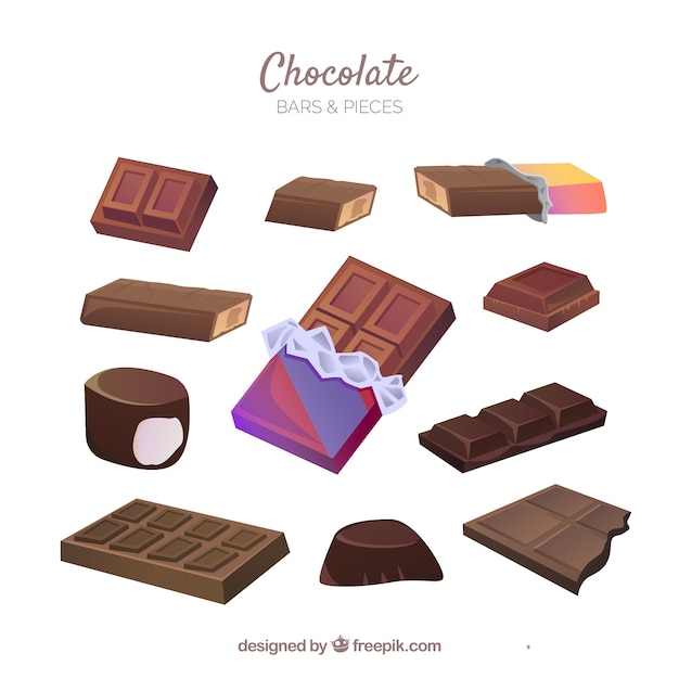 Colección de barras de caramelo con diferentes tipos de chocolate