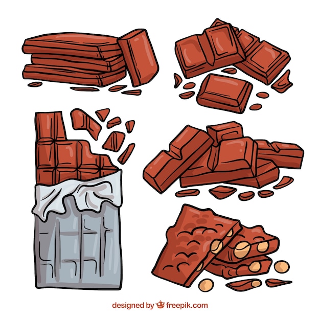Colección de barras de chocolate dibujadas a mano
