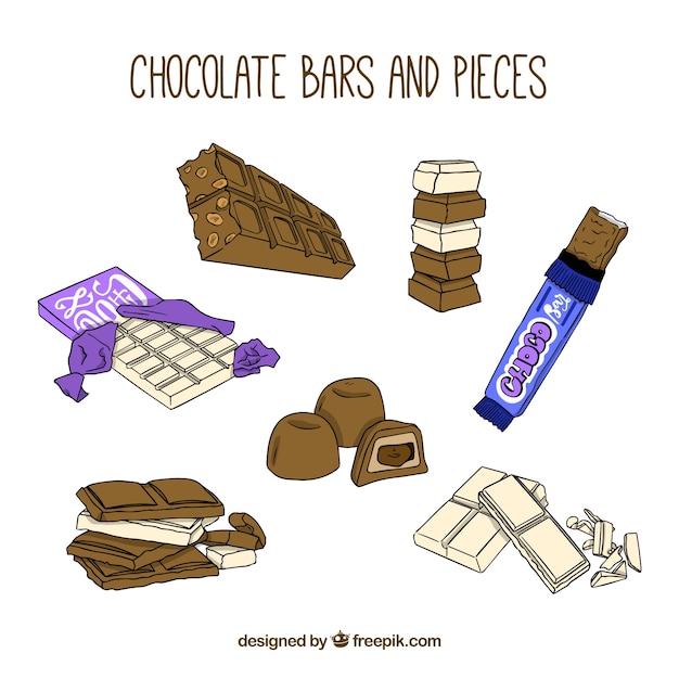 Vector gratuito colección de barras de chocolate dibujadas a mano