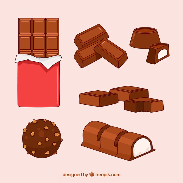 Colección de barras de chocolate dibujadas a mano