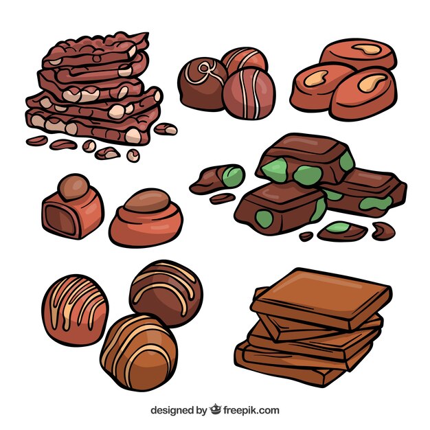 Colección de barras de chocolate dibujados a mano