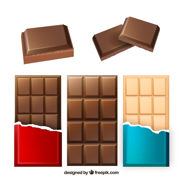 Colección de barras de chocolate en estilo realista