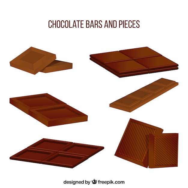 Colección de barras de chocolate en estilo realista