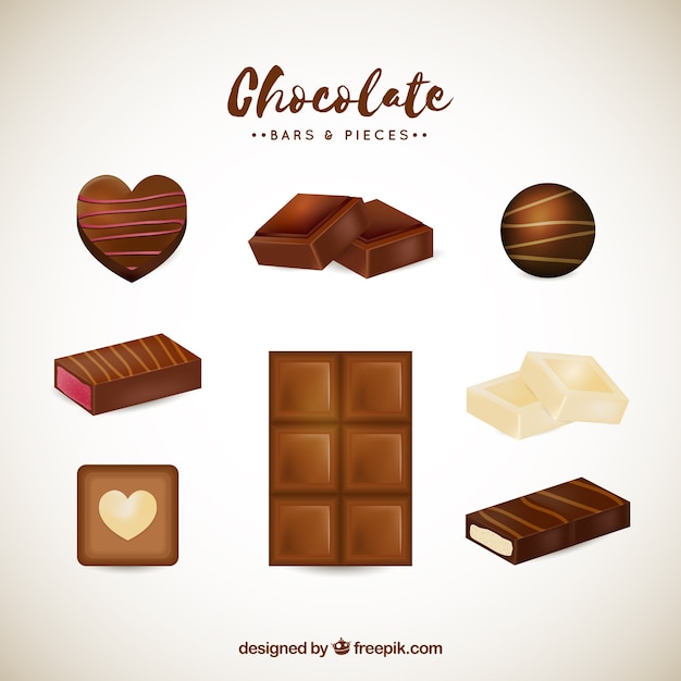 Colección de barras de chocolate en estilo realista