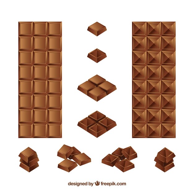 Colección de barras de chocolate en estilo realista