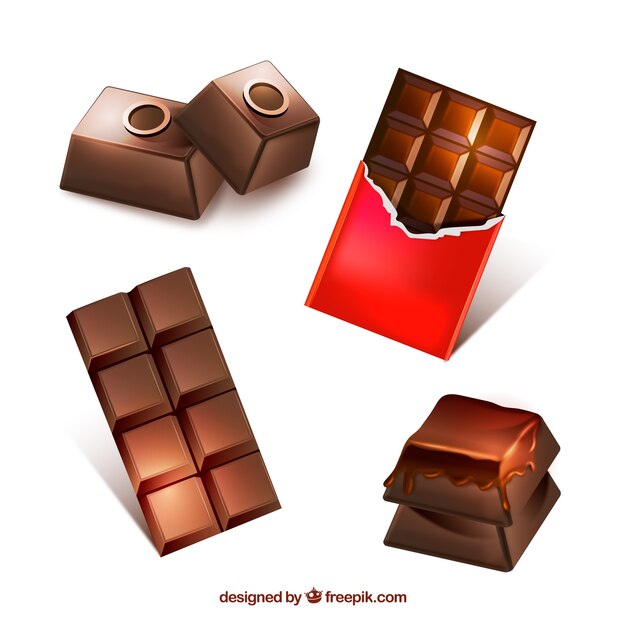 Colección de barras de chocolate en estilo realista