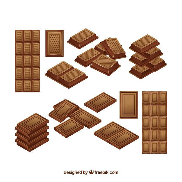 Colección de barras de chocolate en estilo realista