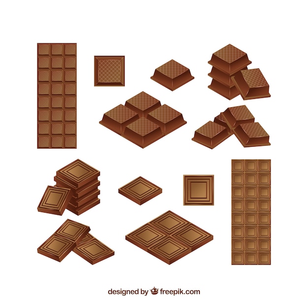 Colección de barras de chocolate en estilo realista