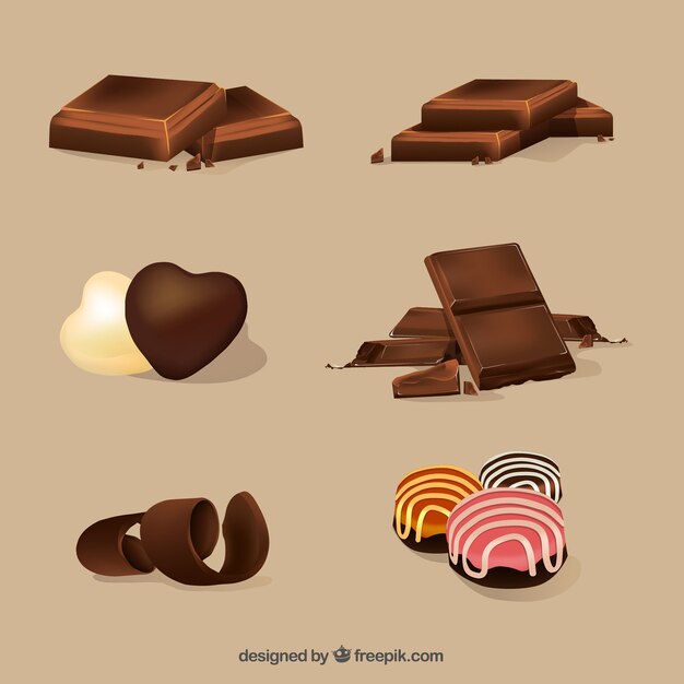 Colección de barras de chocolate realistas
