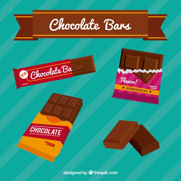 Colección de barras y trozos de chocolate con formas y sabores diferentes