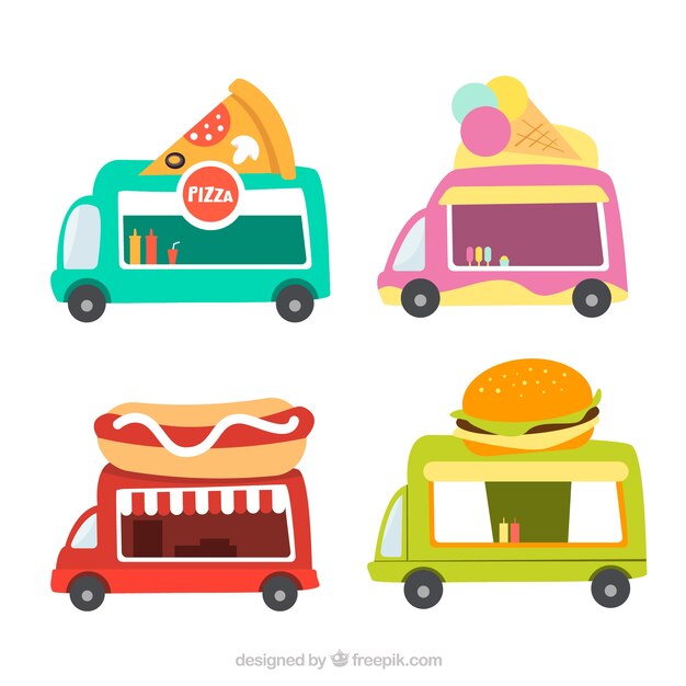 Colección básica de food trucks planas