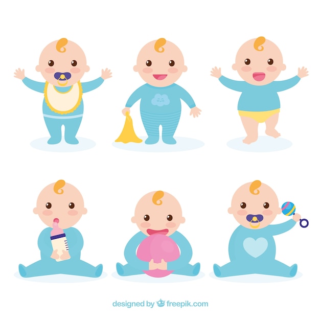 Vector gratuito colección de bebés con poses diferentes