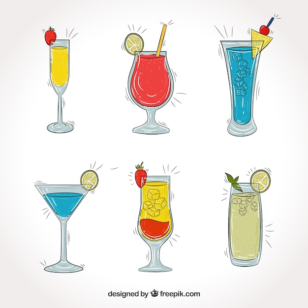 Colección de bebidas de verano dibujadas a mano 
